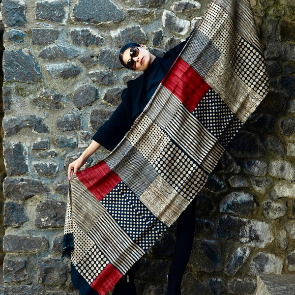 Peace Silk Shawl - Hand Block Printed