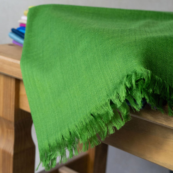 Super Soft pea green pashmina. Wool silk blend.