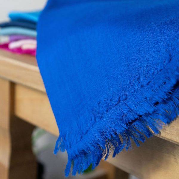 Bright Blue soft Pashmina from Kashmir. Silk/ Wool blend.