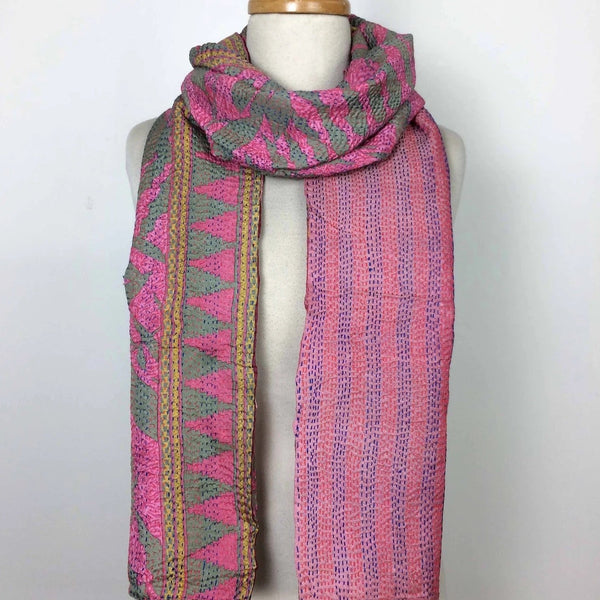 Silk Kantha scarf in Pink