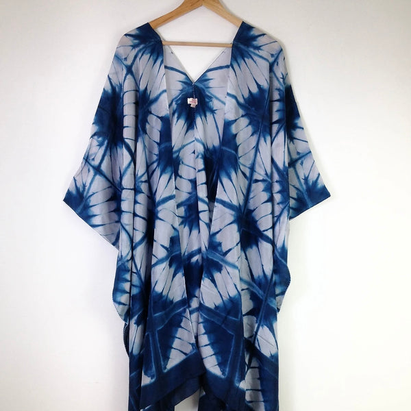 Blue and white Pure Silk Robe 