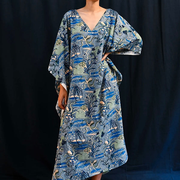 Pippa - Hand Block Printed Kaftan in Super Soft Cotton