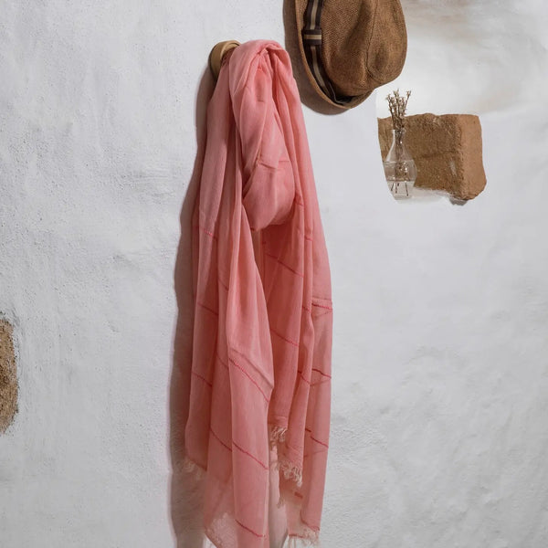 Hand Loomed Cotton shawl- Pink