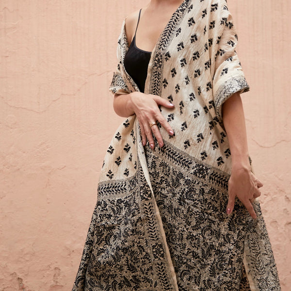 Nakshi Kantha on Ivory Tussar Silk